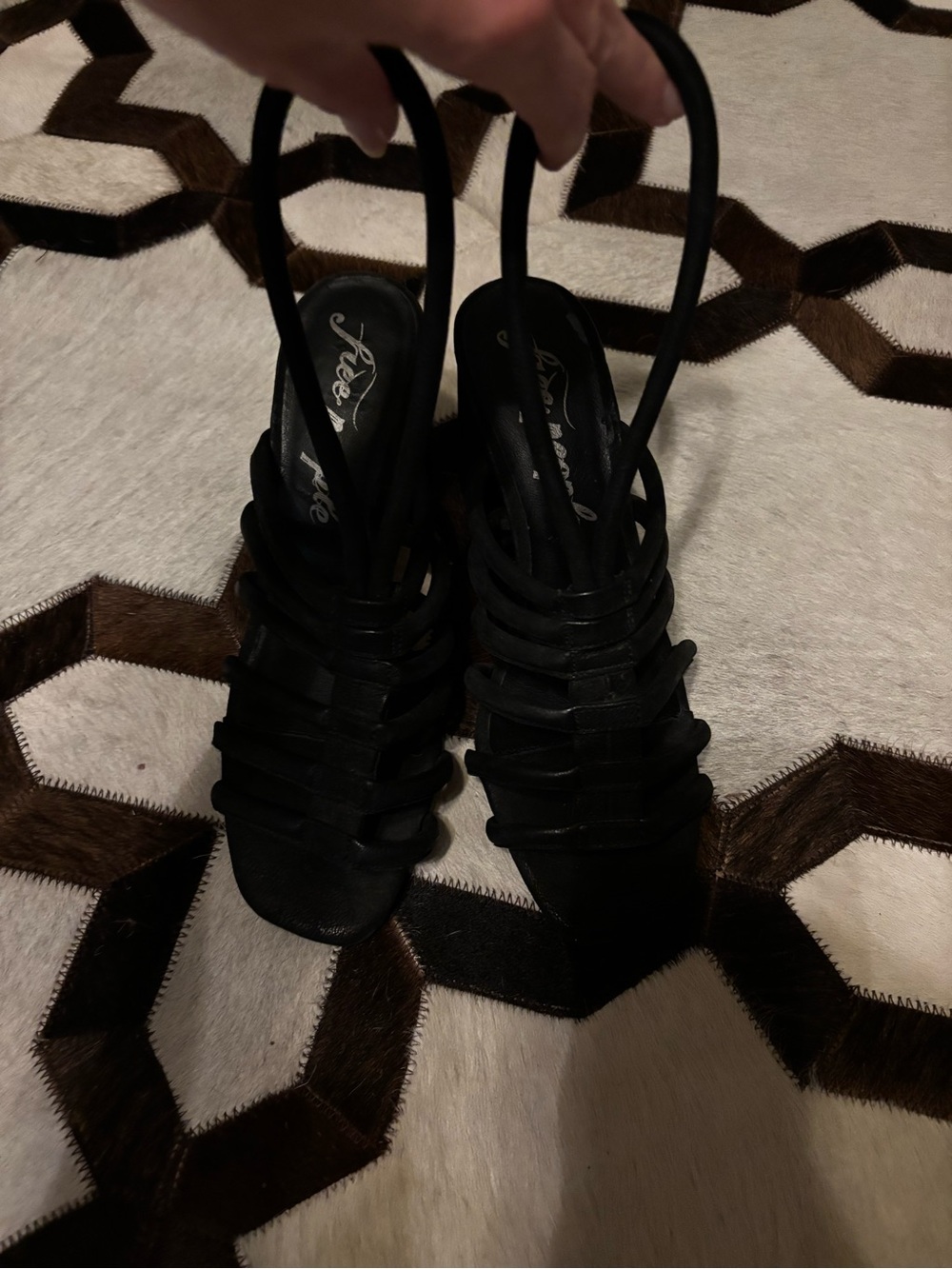 Free People Black Multi-Strap Slingback Heels